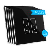 Kit de 5 E2S PLUS Interrupteur wifi intelligent pour stores et volets roulants - Avec rétro-éclairage réglable et disponible en 5 couleurs différentes, en verre trempé tactile de haute qualité avec compteur de consommation électrique.