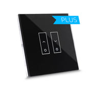 E2S PLUS Wifi smart switch pour stores et volets roulants - en verre trempé de haute qualité, avec rétroéclairage réglable et disponible en 5 couleurs différentes.